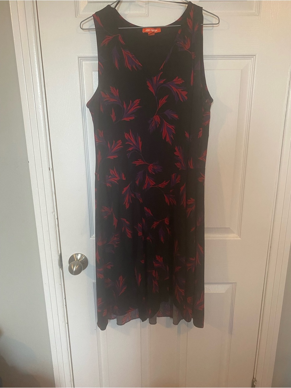Joe Fresh Black Red Floral Leaf Tank Midi Dress Size L (G/L)